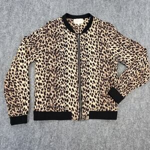 Skies Are Blue Jacket Womens 8 Leopard Print Zip Up Bomber Animal Pockets